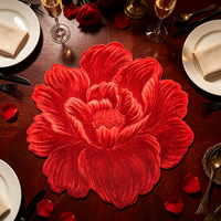 Set de table en PVC en forme de pivoine de 38 cm, tapis de table floral, set de table décoratif de luxe pour Noël, mariage, banquet, dîner à la maison