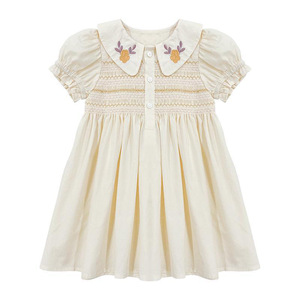 Ropa de Bebé para Verano, Vestido de Niña con Bordado Floral, Cuello Bordado, Vestidos Casuales para Niñas - Product Image 1