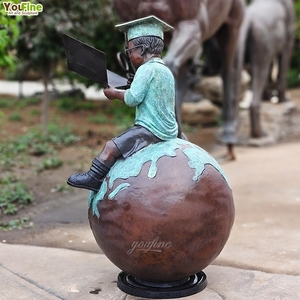 <span class=keywords><strong>Statue</strong></span> <span class=keywords><strong>da</strong></span> <span class=keywords><strong>Giardino</strong></span> in Bronzo a Grandezza Naturale YOUFINE, Bambino che Legge Seduto su una Sfera Terrestre, Decorazione per Scuole e Spazi Esterni - Product Image 6