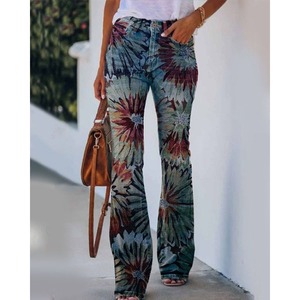 Nuova moda donna <span class=keywords><strong>pantaloni</strong></span> lunghi in Denim Vintage stampa floreale a quattro <span class=keywords><strong>bottoni</strong></span> <span class=keywords><strong>davanti</strong></span> a vita bassa <span class=keywords><strong>pantaloni</strong></span> Jeans <span class=keywords><strong>con</strong></span> 2 tasche - Product Image 2