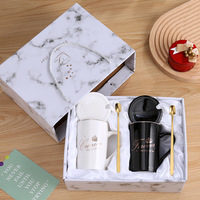Ensemble de tasses à café en céramique jetables de 400 ml, logo personnalisé, noir et blanc, passe au lave-vaisselle et au micro-ondes, boîte cadeau minimaliste, maison, bureau