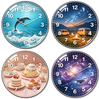 Horloge murale moderne silencieuse à piles en verre trempé avec impression UV décorative pour salon, rentrée scolaire, Pâques