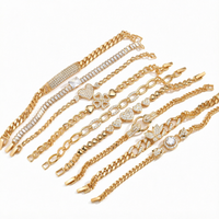Bracelet en acier inoxydable plaqué or avec chaîne à maillons en zircon, pendentif en forme de cœur et de fleur, pour cadeau