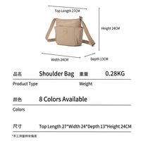 Sac bandoulière en nylon pour femme, matériau imperméable durable, fermeture éclair, plusieurs poches, pour étudiants, voyageurs, sorties quotidiennes