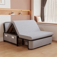 Sofá Cama Convertible de Tela Gris con Bolsillos Laterales de Almacenamiento, Plegable, Minimalista, con Dos Almohadas, para Espacios Pequeños, Muebles de Sala de Estar