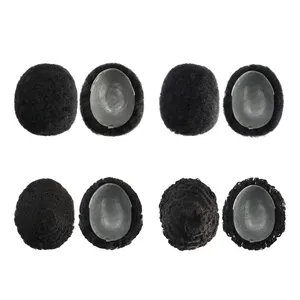 Afro Toupee Curly 4 mm 6 mm 8 mm 10mm 12 mm 0,12-0,14mm Haut Afro Perücke für schwarze Männer Echtes indisches Menschenhaar