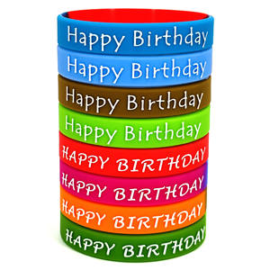 Pulsera de Silicona de Feliz Cumpleaños, Paquete de 4, Colorida, Grabada, Impermeable, para Fiestas - Product Image 1