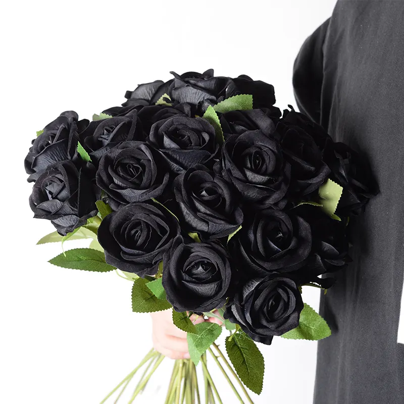 Pembe güller yeni sıcak satış tek kadife siyah gül toplu dekoratif kadife gül yapay çiçekler düğün