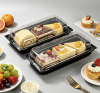 Boîte de boulangerie rectangulaire longue et grande en PET transparent, écologique, de qualité alimentaire, avec base texturée noire, conteneur en plastique jetable pour la vente en gros