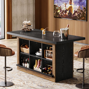 Isla de Cocina Tribesigns con Almacenamiento, Mesa de Isla de Cocina de Altura de Mostrador con 6 Compartimentos Abiertos y Reposapiés para Comedor - Product Image 3