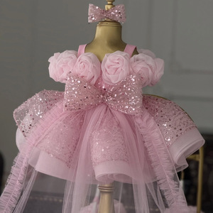 Vestido Mini de Tul con Tirantes Finos para Niñas, Cola Larga, Diadema con Lazo de Lentejuelas a Juego, Disfraz para Boda, Cumpleaños, Concurso, Actuación - Product Image 6