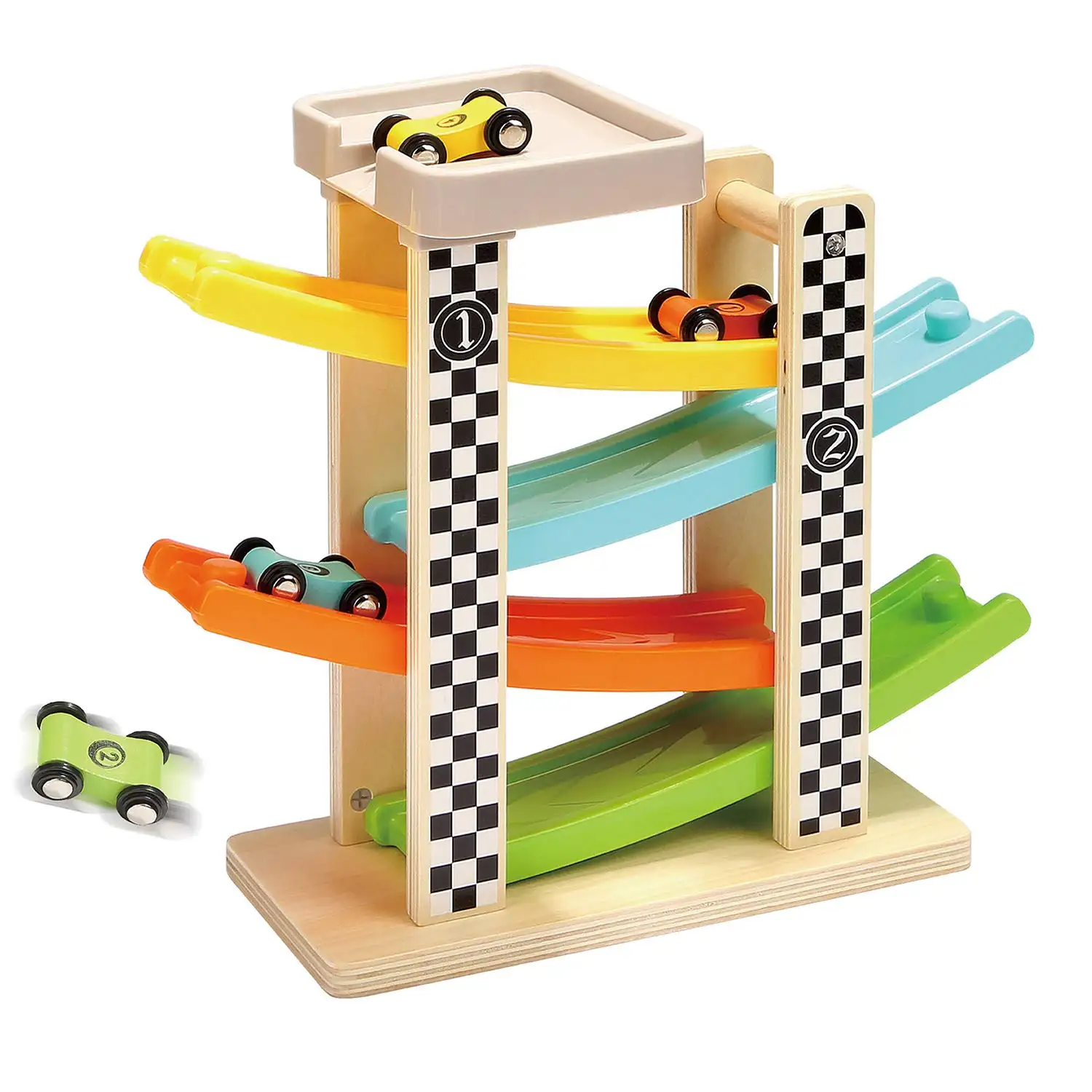 Детские игрушки для детей, подарки для мальчиков и девочек, деревянный гоночный трек, гоночный автомобиль с рампой и 4 мини-автомобилями