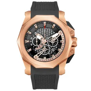 Jam Tangan Silikon Hitam Kustom Label Pribadi Mode Rose Gold Jam Tangan Olahraga Tahan Air Pria