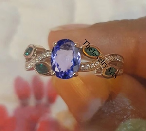 Bague en Tanzanite Bleue Naturelle, Pierre Précieuse Ovale, Motif Feuille, Bijou d'Anniversaire de Mariage, Pierre de Naissance de Décembre pour Femme - Product Image 1