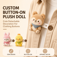Figurine en peluche personnalisée avec détails de boutons, visage brodé, poupée mascotte douce pour la vente en gros de produits IP OEM