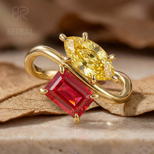 IGI Certified Vvs Lab Grown Diamond Engagement <b>Ring</b> Women Custom 925 <b>Silver</b> <b>Emerald</b> Lab Created Diamond Toi et Moi <b>Ring</b> Jewelry - Product Image 1