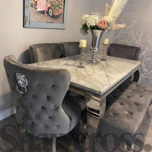 Table <span class=keywords><strong>à</strong></span> <span class=keywords><strong>manger</strong></span> <span class=keywords><strong>pas</strong></span> chère KENEDY, ensemble de table <span class=keywords><strong>à</strong></span> <span class=keywords><strong>manger</strong></span> en marbre 4 places avec chaises, pieds en métal - Product Image 2