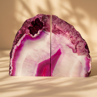 Porte-livres en agate rose, pierre naturelle polie, décoration d'intérieur, Feng Shui, toucher réel, paire pour Noël et Halloween