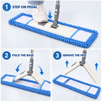 Serpillère plate en chenille pliable à un bouton, personnalisable, directement de l'usine, avec tampon anti-poussière réutilisable pour le nettoyage des sols domestiques et commerciaux