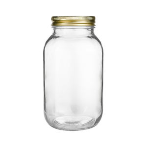 Grand bocal en verre à bouche régulière de 32oz 1000ml pour confiture miel <span class=keywords><strong>café</strong></span> liquide avec couvercles en métal - Product Image 1