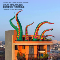 Tentacule de pieuvre géant gonflable et étanche, modèle personnalisé pour façade de toit, décoration publicitaire d'Halloween, installation facile