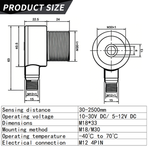 مستشعر مستوى السوائل بالموجات فوق الصوتية ذو هيكل بلاستيكي بسيط مع شريحة ذكية مدمجة ومؤشر ضوئي LED للاستخدام الصناعي - Product Image 3