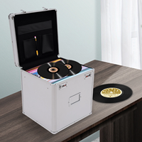 Boîte de rangement pour disques vinyles avec fermeture à clé, capacité de 50 disques vinyles, boîte de rangement pour disques vinyles en aluminium durable avec fermeture à clé