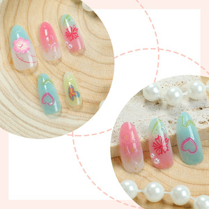 Uñas Postizas de Verano <span class=keywords><strong>con</strong></span> Diseño de Conchas Pintadas al Estilo Francés, Forma de Almendra, 30 Piezas, <span class=keywords><strong>con</strong></span> <span class=keywords><strong>Flores</strong></span> <span class=keywords><strong>y</strong></span> <span class=keywords><strong>Mariposas</strong></span> Tridimensionales - Product Image 2
