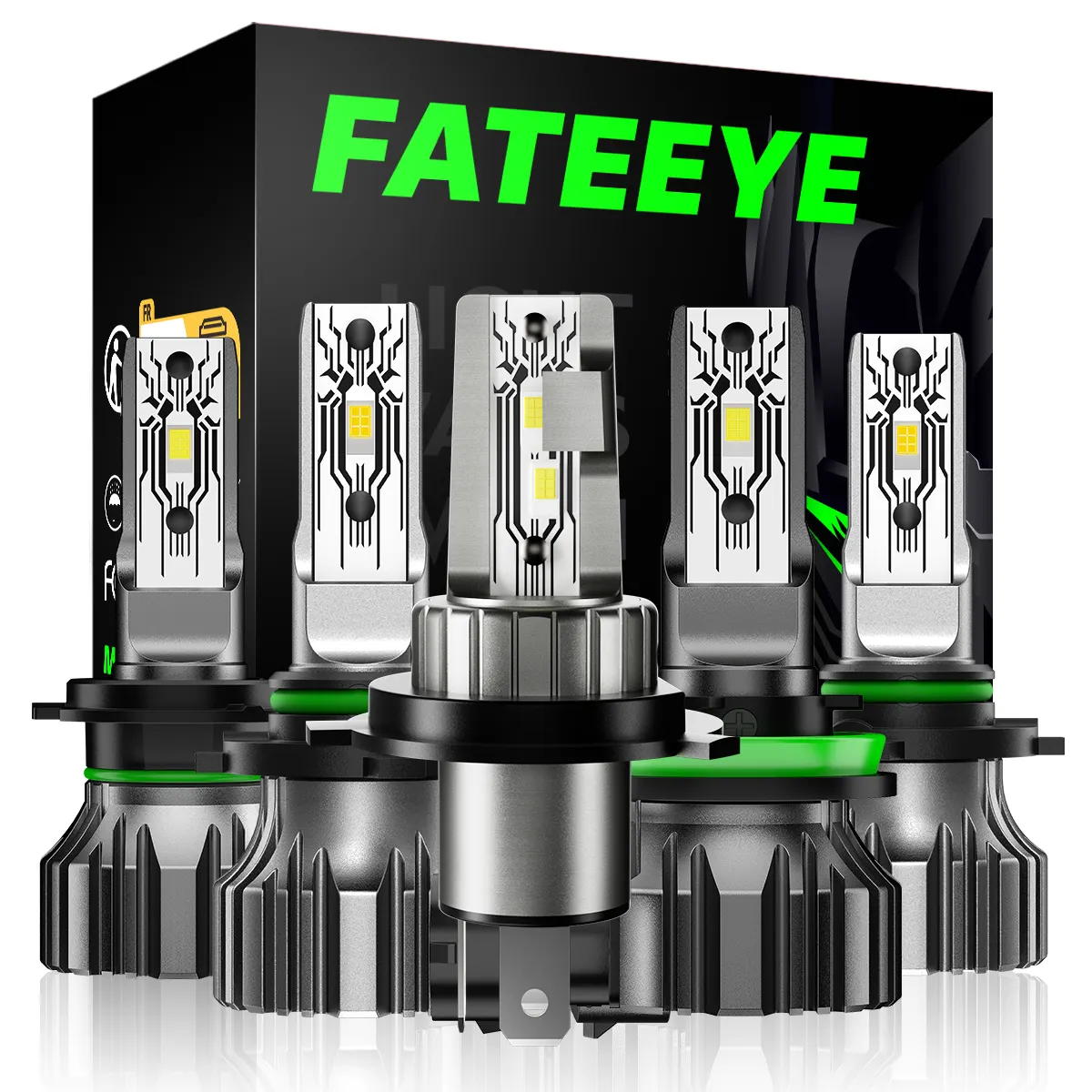 Fateeye ไฟหน้า LED 10000ลูเมนสำหรับมอเตอร์ไซค์ไฟตัดหมอก/ขับรถ H7 HB3 H11 9005ไฟหน้า LED 50W