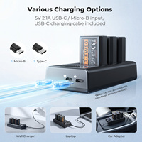 Baterai Kamera K&F Concept 1100mAh untuk Sony NP-FW50 Tiga Baterai dan Tiga Slot Set Pengisi Daya Layar LCD Port USB/Type-C