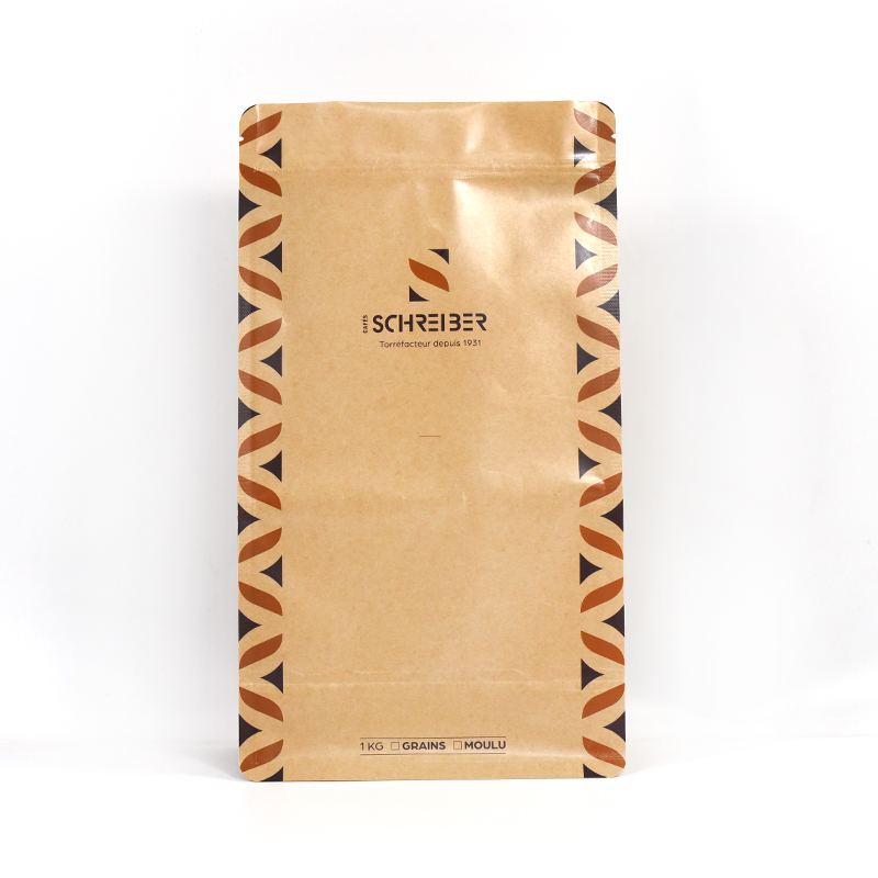 Custom Printing 1kg Kraft Paper Eco-friendly Compostable Plastic Mylar Flat Bottom Coffee Bags Packaging