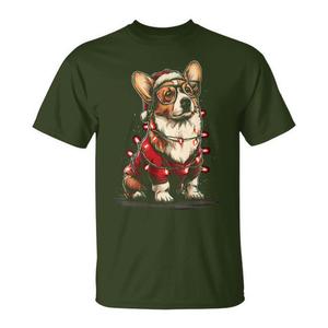 T-shirt pour chien avec motif de Corgi de Noël mignon avec lunettes et bonnet de Père Noël - Product Image 1