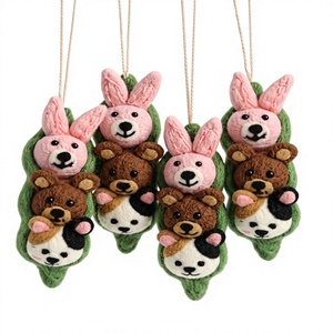 Meilleur ensemble d'animaux en laine certifiée 100% faits main de l'Himalaya (lapin, ours, panda) pour décoration murale de Noël, écologique - Product Image 2