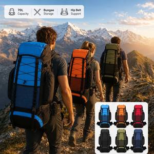 70L Internal Frame Hiking Backpack Camping Rucksack Bungee Cord Padded Hip Belt Compass <b>Clip</b> for Trekking Mountaineering Travel - Product Image 4