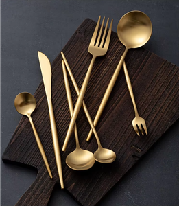 Hot-bán sang trọng vàng Bộ đồ ăn thiết lập: thìa, dĩa, dao, thép không gỉ Matte Vàng Bộ đồ ăn thiết lập - Product Image 5