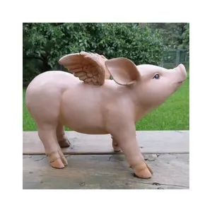 Cochon volant grandeur nature statue en résine décoration de jardin hande fait de porc en fibre de verre avec des ailes sculpture
