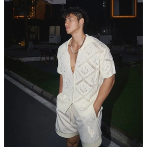 Elegante Camicia da Uomo in <span class=keywords><strong>Maglia</strong></span> di <span class=keywords><strong>Pizzo</strong></span> a <span class=keywords><strong>Maniche</strong></span> <span class=keywords><strong>Corte</strong></span>, Casual, Nuova Tendenza Moda Estiva 2026, Stile Trendy - Product Image 5