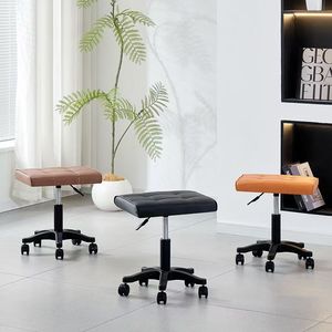 Adjustable Rolling <b>Footrest</b> Leather Upholstered Stool Height Adjustable Ottoman for Home Office Salon - Product Image 6