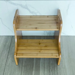 Nuevo taburete escalonado de bambú de dos niveles para uso en exteriores e interiores, peldaños antideslizantes y 2 empuñaduras empotradas para cama de baño infantil - Product Image 2