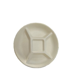 Assiettes blanches et brunes jetables biodégradables rondes à 5 compartiments Plat en papier jetable à base de canne à sucre et de <span class=keywords><strong>bambou</strong></span> - Product Image 1