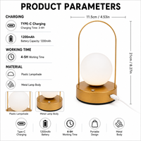 Lampe de bureau LED sans fil en métal en forme de boule, moderne, flexible, simple, protectrice des yeux, alimentée par batterie, à intensité variable tactile, lampe de lecture portable