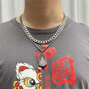 Stainless Steel Dog Tag Pendant With Religious Figure Men's Necklace Retro Style Gift Jewelry 12046 - Product Image 3
