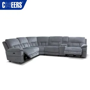 MANWAH CHEERS 5-Seater Fabric Living Room Sofa Grey Power Reclining Sectional with Storage and USB for Living Room