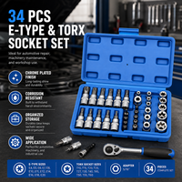 Jeu de douilles à pression CR-V 34 pièces avec adaptateurs 5/16"F 3/8"M, embouts de tournevis Torx en étoile, pour percer des trous, réparation automobile, étui rigide
