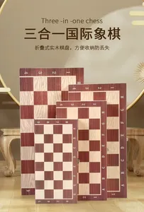 Zhiduoxing 나무 체스 backgami 국제 체커 3 in 1 휴대용 접이식 상자 크로스 테두리 세트