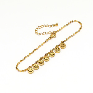 Collana con Catena di Perline Dorate Lucide e 7 Graziosi Ciondoli a Forma di Faccina Sorridente, Collana con Ciondolo in Acciaio Inossidabile per Uso Quotidiano Casual - Product Image 5