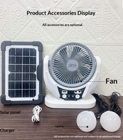 Ventilateur solaire rechargeable OEM 6 pouces 3.7V 3600mAh avec lumière LED 10W, panneau solaire et 2 ampoules, pour camping, autonomie 3-6 heures, 2 vitesses, blanc, direct usine