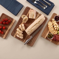 Planche à découper en bois d'acacia certifiée FSC, logo personnalisé, non toxique, ensemble de planches à découper pour viande avec rainure pour les jus et support