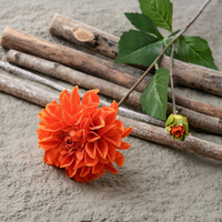 2 têtes de fleurs artificielles Dahlia effet naturel, style européen, avec plante verte, pour décoration de mariage, remise de diplôme, Thanksgiving, réutilisables