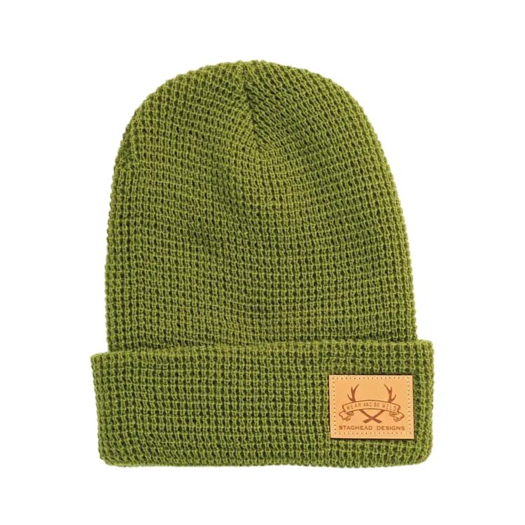 Tecido acrílico personalizado Rib Knit Beanie Hat Inverno Waffle Knit Beanie com Patch